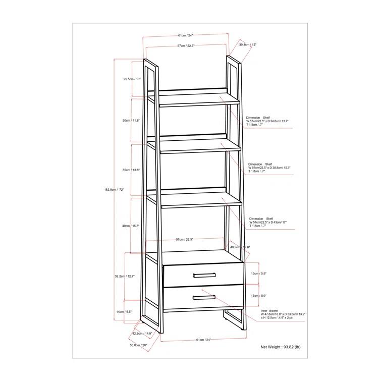 Simpli Home Sawhorse Modern Industrial and Metal Ladder Shelf with Storage in Walnut
