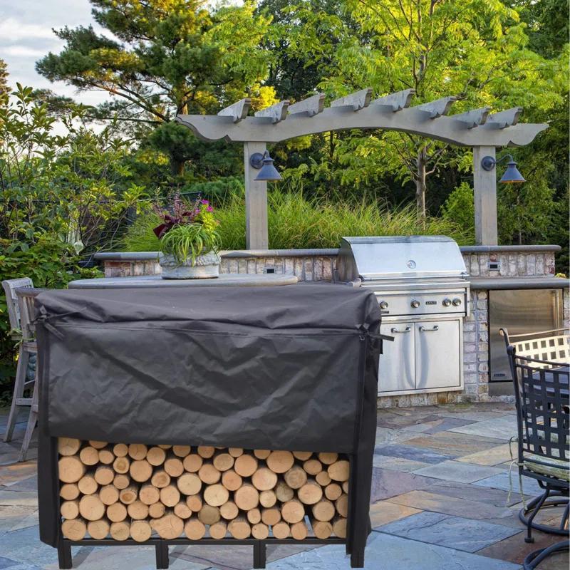 Arlmont & Co. 4Ft Heavy Duty Matte Black Firewood Rack For Indoor/Outdoor Use