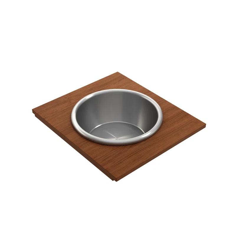 BOCCHI Wood Board With Large Round Stainless Steel Mixing Bowl And Colander F/1344, 1348, 1360, 1362, 1504, 1505, 1506 (Short Side Only), 1627, 1628