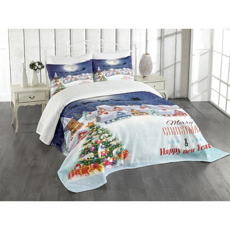 Ambesonne Christmas Bedspread Winter Sky Moon