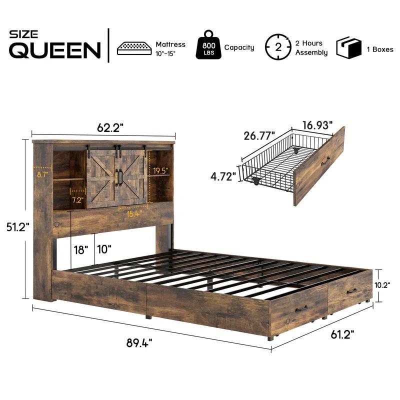 Sherell Wooden Bookcase Bed Frame