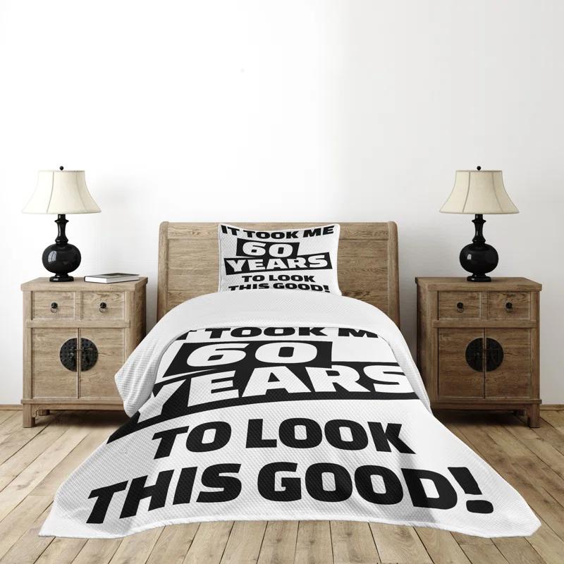 Ambesonne Ambesonne Black White Bedspread Set Slogan Party Words Black and White