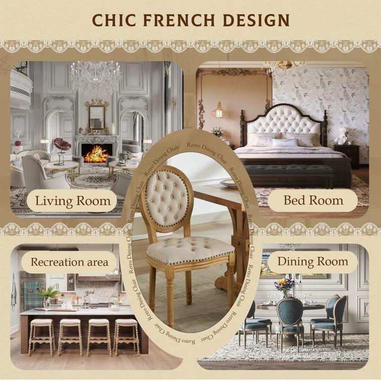 One Allium Way® French Style Vintage Solid Wood Upholstered Dining Chair (Set of 4)