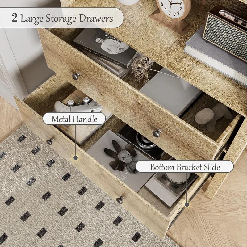 Gracie Oaks Arched Bookcase, Oak Arched Cabinet With Drawers, 71" Tall China Curio Cabinet, Display Cases For Collectibles, Vintage Bookshelf