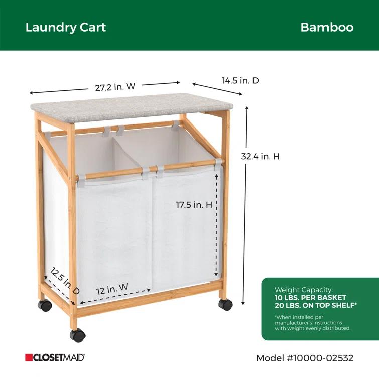 ClosetMaid ClosetMaid Bamboo Laundry Hamper Storage Cart