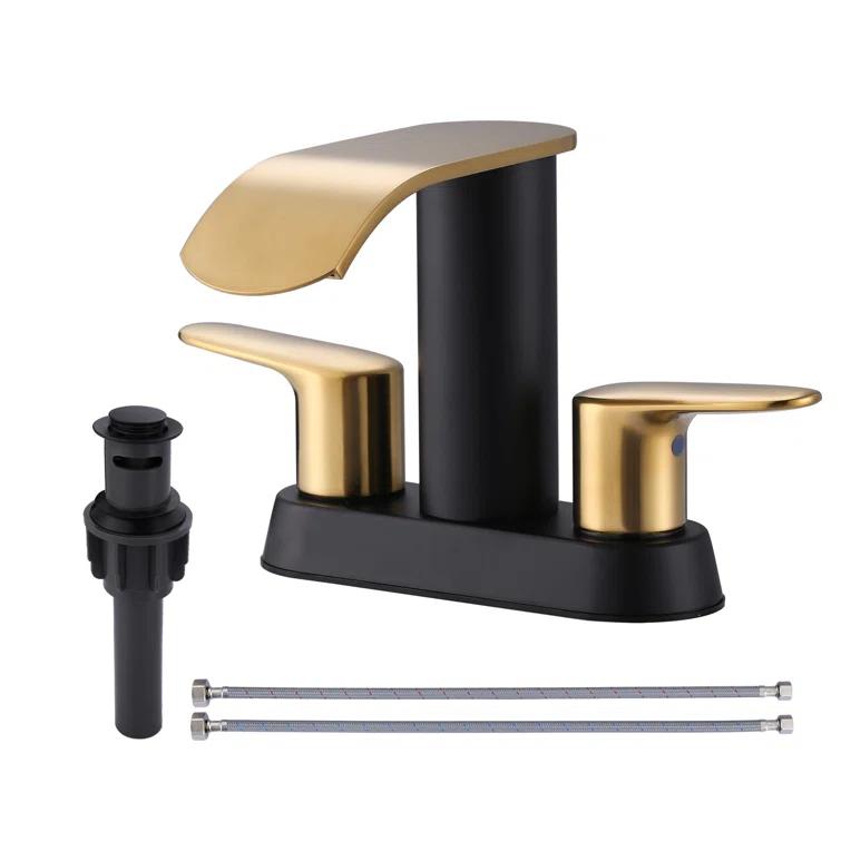 Aleasha 4-inch Centerset Double Handle Waterfall Bathroom Sink Faucet with Pop-up Drain Kit AL-2C69GB