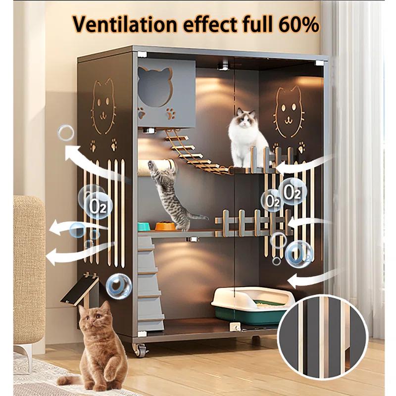 Tucker Murphy Pet™ Desara Wooden Cat Villa, Large Cat Enclosure, Indoor Enclosed Cat House