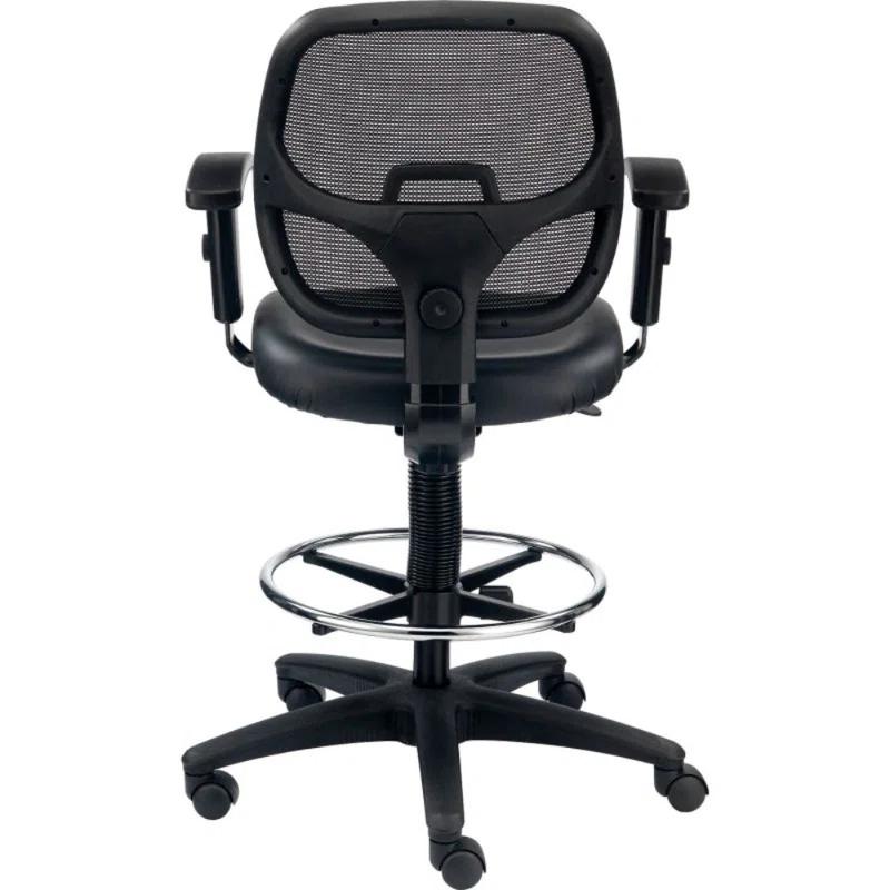 Interion Traditional Backed Adjustable Height Ergonomic Lab Stool with Footring Wheels