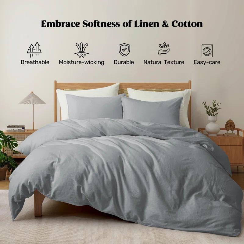 Peace Nest Linen and Cotton Duvet Cover with Pillowcase