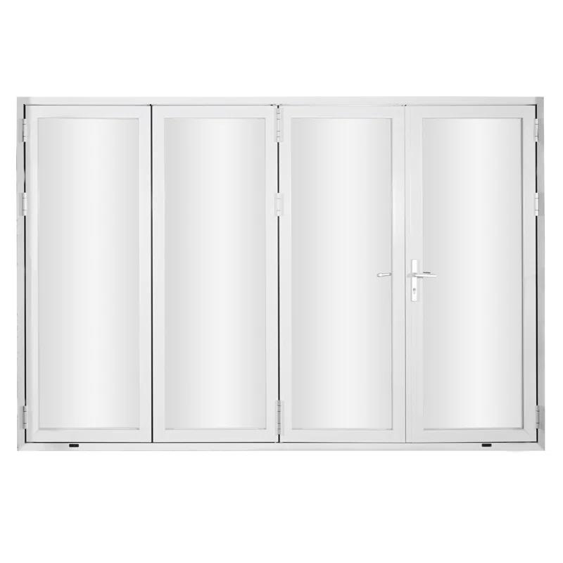 KaMic 120" inch 4 Panels Aluminum Folding Door In White, One Door Swing Out & Three Door Folded