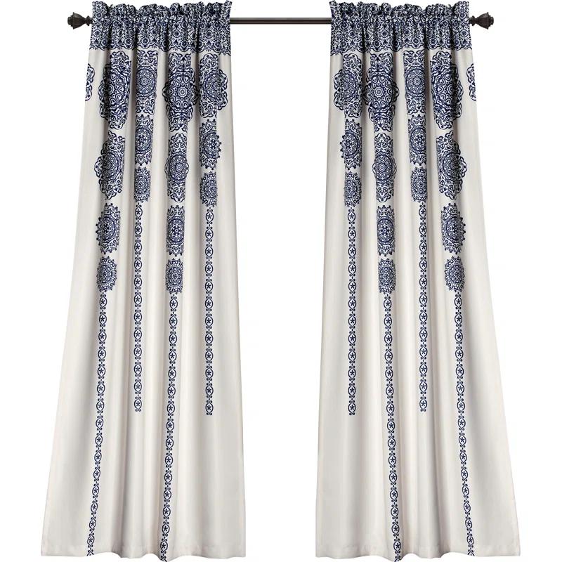 Stripe Medallion Polyester Room Darkening Curtain Pair (Set of 2)
