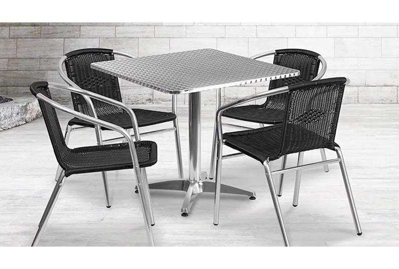 Flash Furniture 27.5'' Square Aluminum Indoor-Outdoor Table Set with 4 Rattan Chairs