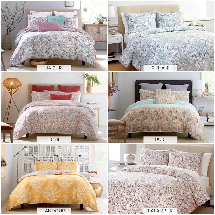 Color Sense Traditional Utility Percale Weave Reversible Comforter Set - Puri