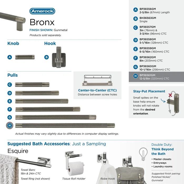 Amerock Bronx 12-5/8 inch (320mm) Center-to-Center Gunmetal Cabinet Pull