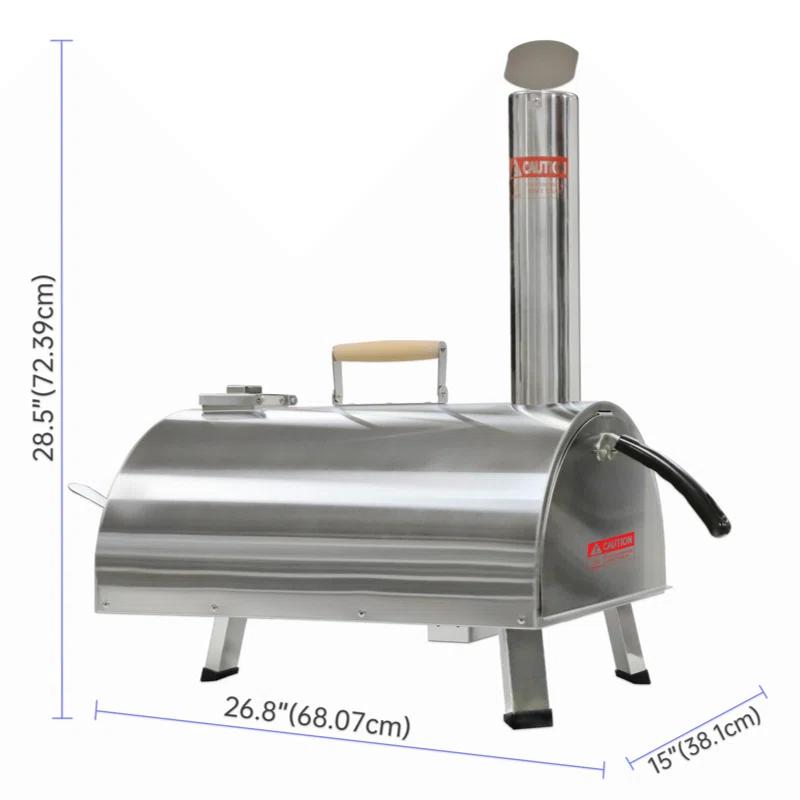 Builddecor Silver Pizza Oven Outdoor 12" Semi-Automatic Rotatable Pizza Ovens Portable Stainless Steel Wood Fired Pizza Oven Pizza Maker With Built-In Thermometer Pizza Cutter Carry Bag