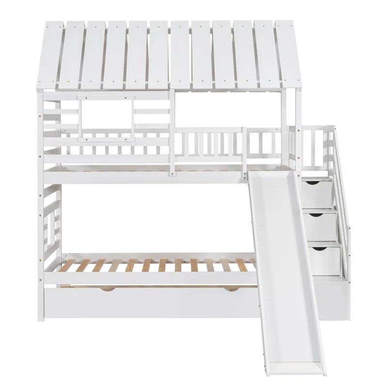 Harper Orchard Twin Over Twin House Bunk Bed With Trundle And Slide