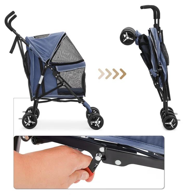 MoNiBloom 4 Wheel Folding Pet Stroller, Foldable Dog Jogger Stroller with Adjustable Canopy and Mesh Window