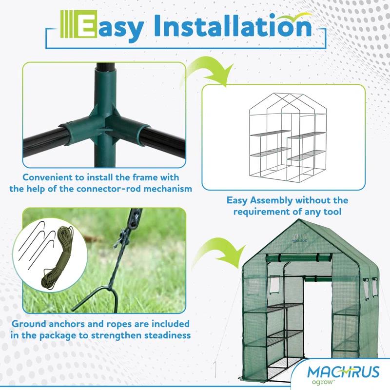OGrow Machrus Ogrow Deluxe Walk-in 2 Tier 8 Shelf Portable Lawn And Garden Greenhouse - Heavy Duty Anchors Included! | Wayfair