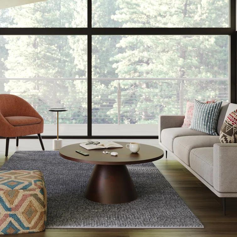 Simpli Home 30"W Walnut Solid Acacia Modern Round Coffee Table with Pedestal Base, Fully Assembled & Reviews | Wayfair