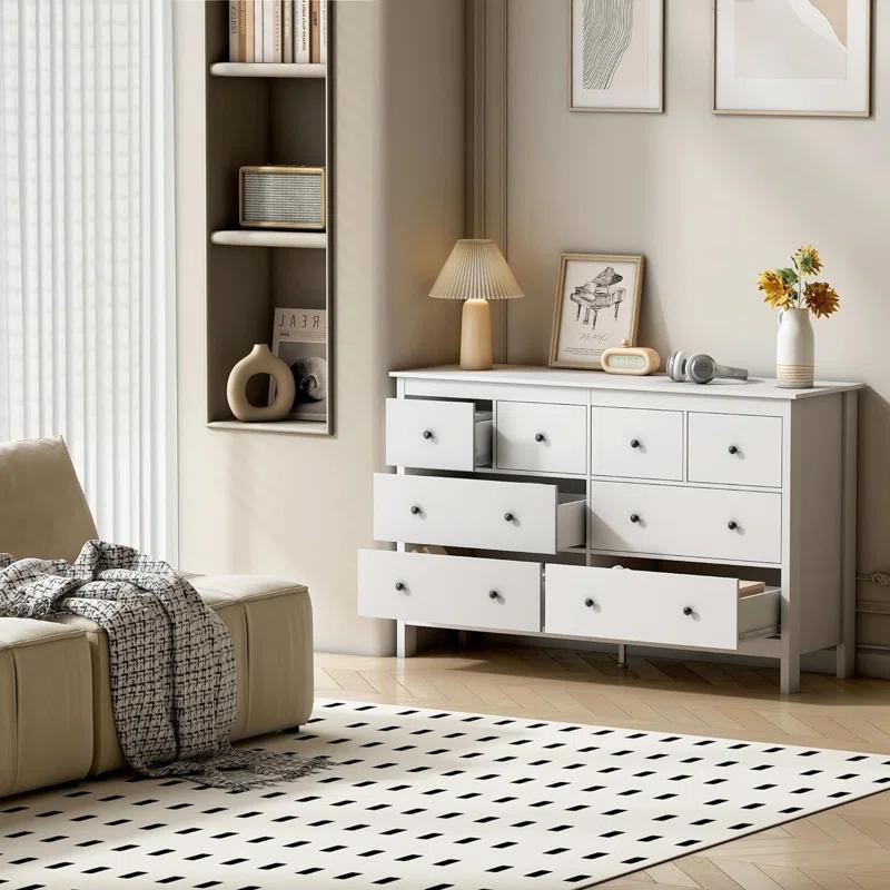 50" Modern White Dressers& Chests of Drawers, 8 Drawer Wide Dresser for Bedroom, Living Room