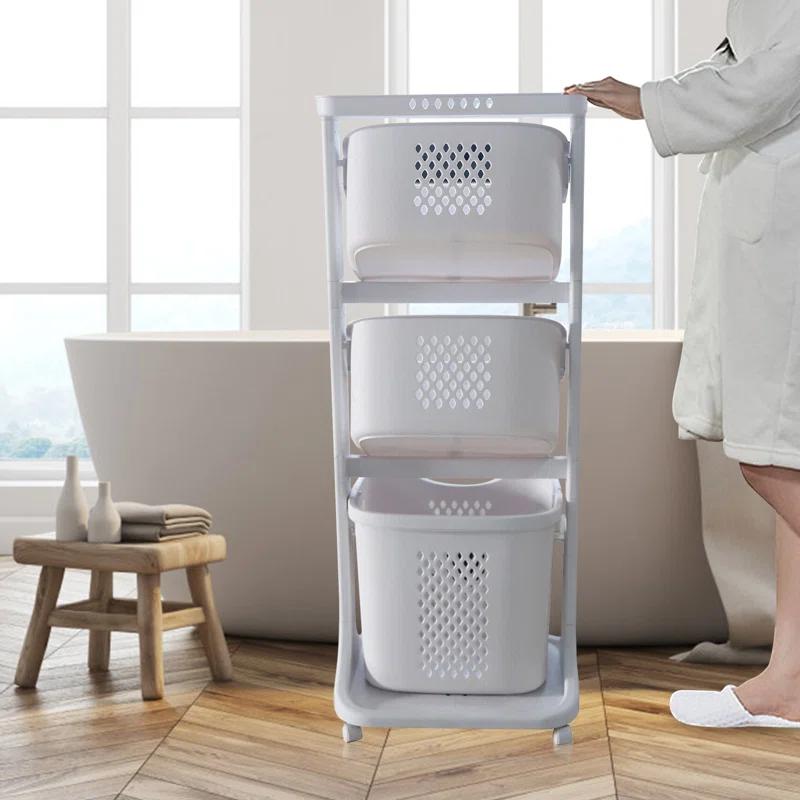 Ivy Bronx Ivy Bronx Rolling Laundry Hamper Cart with Wheels, 3 Tier Laundry Baskets