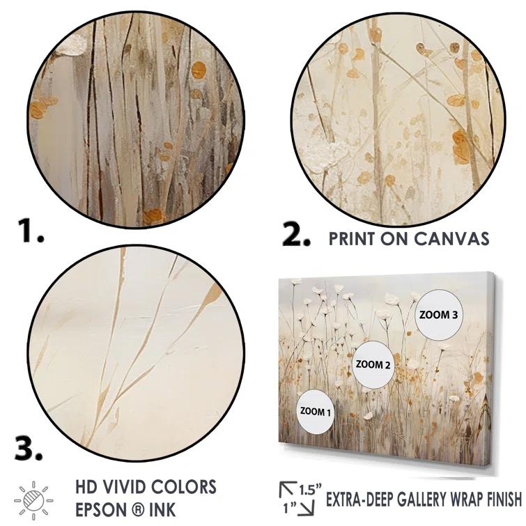 Design Art Beige Wildflowers Floral Fantasy  - Minimal wildflowers on canvas print & Reviews | Wayfair