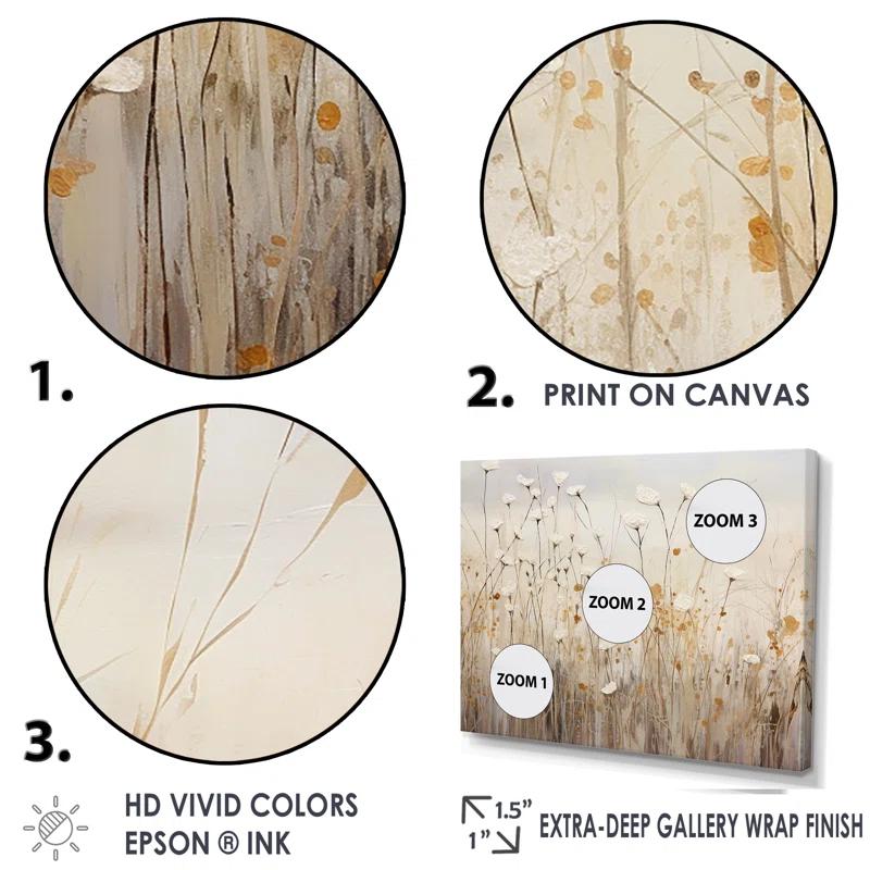 Design Art Beige Wildflowers Floral Fantasy  - Minimal wildflowers on canvas print & Reviews | Wayfair