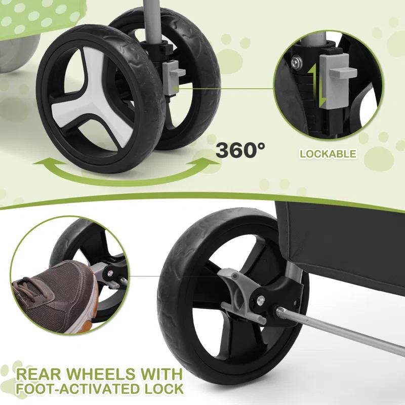 3-In-1 Pet Stroller Foldable Pet Stroller With Weather Cover Storage Basket For Dog Cat