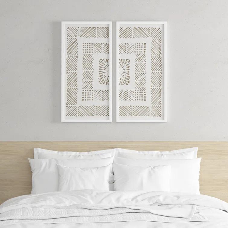 Dakota Fields Framed Geometric Rice Paper Panel Shadowbox Wall Décor (Set of 2)
