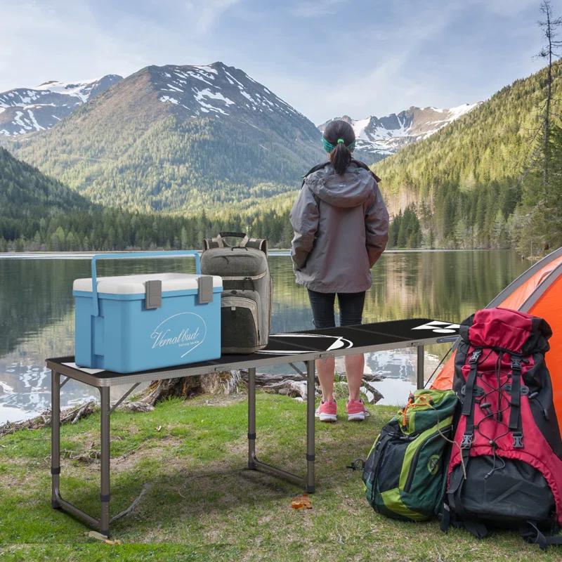 wendeway Outsunny 8ft Portable Beer Pong Table with Adjustable Legs, Folding Camping Table, Aluminum Picnic Table