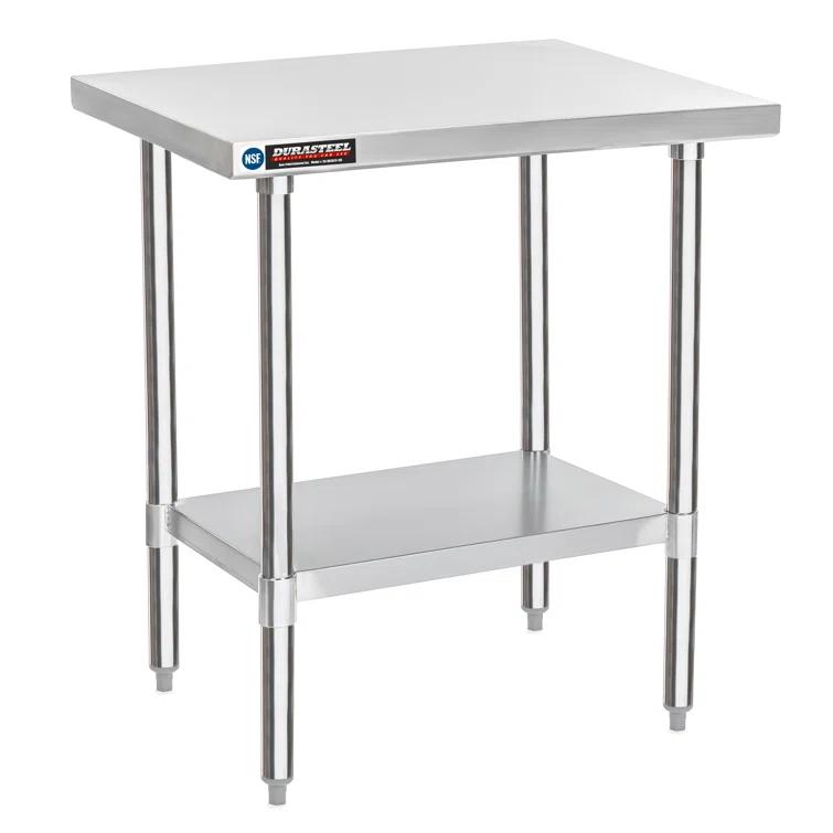 DuraSteel 30 x 24 Inch Commercial Stainless Steel Workbench Table with Adjustable Under Shelf - NSF Certified