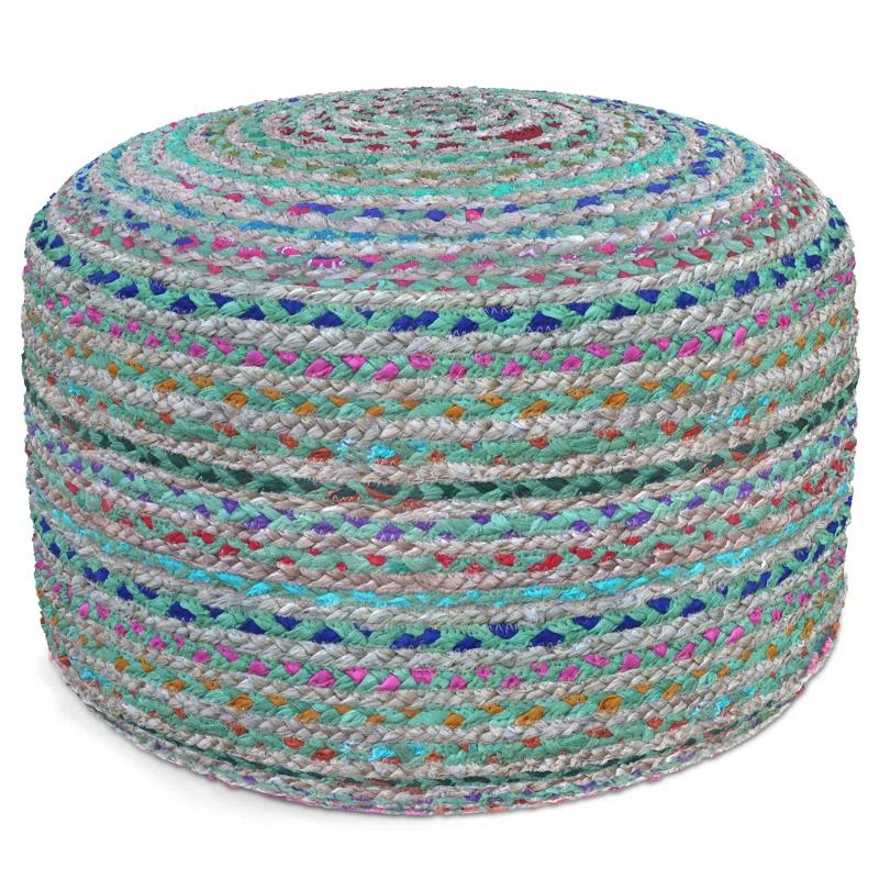 Simpli Home Margo 20"W Cotton and Jute Boho-style Pouf