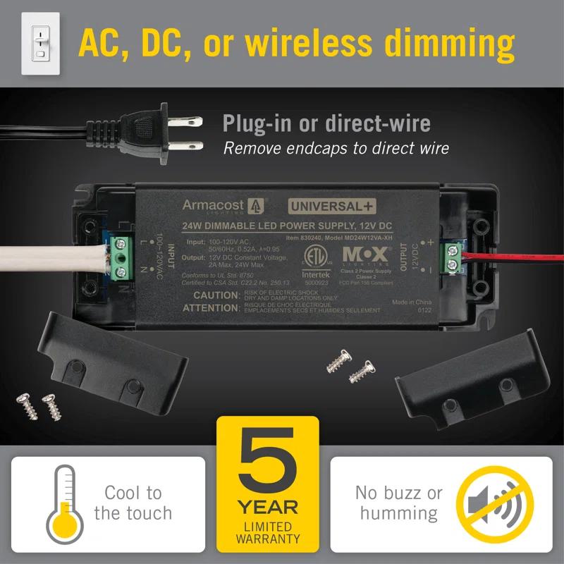 Armacost Lighting Universal+ Dimmable LED Driver 12V DC, 60W Electronic Transformer ELV/MLV/TRIAC 830240