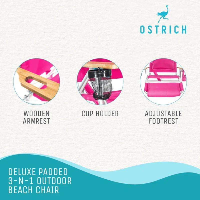 Ostrich Ostrich Deluxe Padded Lightweight Portable Adjustable Outdoor Reclining Folding Chair with Footrest