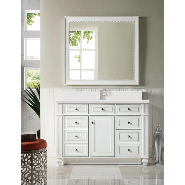 Bright White Plywood Transitional Single Vanity with Veneer Finish
