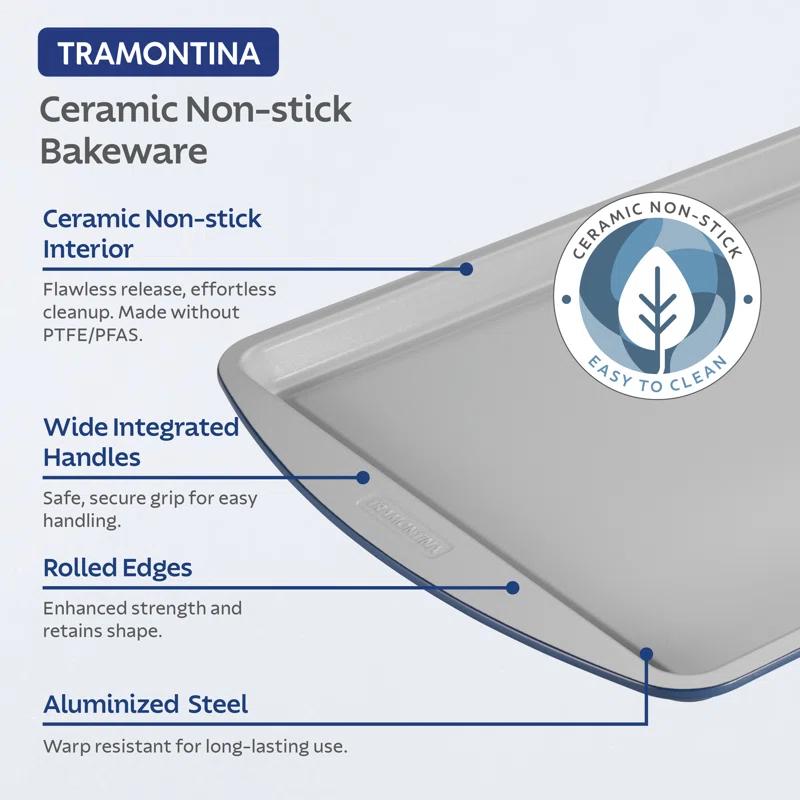 Tramontina Tramontina Rise 3-piece Ceramic Baking Pans Set, Non Stick Cookie Sheets For Baking With Cooling Rack – Pfas-free, Aluminized Steel, Dishwasher-safe