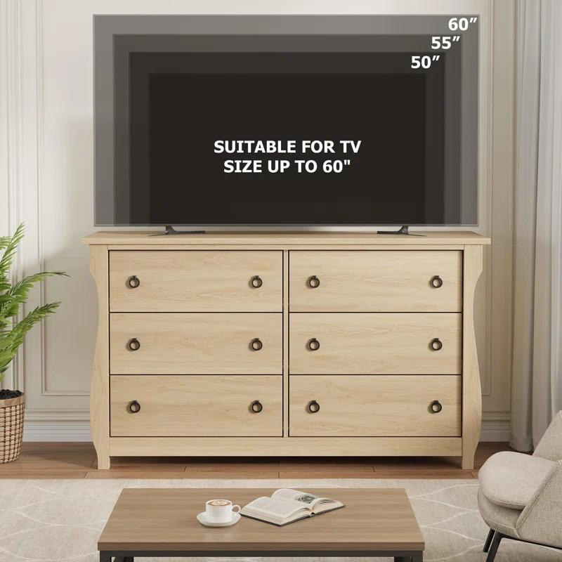 Breakwater Bay 6-Drawer Dresser - Tall Boho Dresser With Curved Legs, Rattan Accents, And Freestanding Storage For Living Room