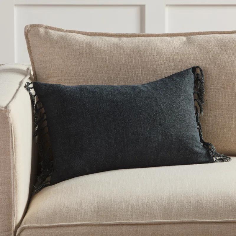 Roy Linen Pillow - Navy / 13" x 21" / Down