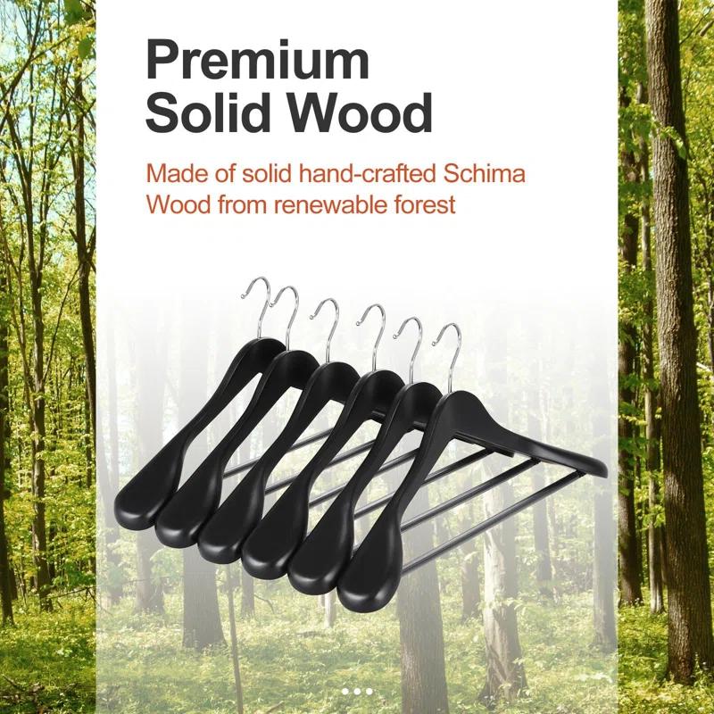 Rebrilliant 6 Pack Wide Shoulder Wooden Hangers, 360° Rotating Hooks, Solid Wood Heavy Duty Hangers