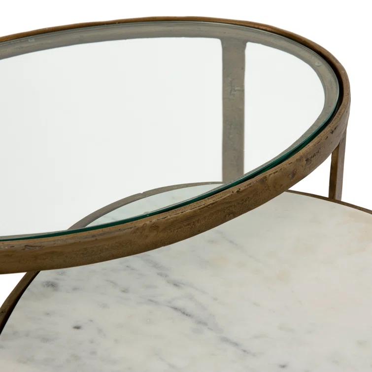 Gold and White Oval Marble Glass Nesting Coffee Table
