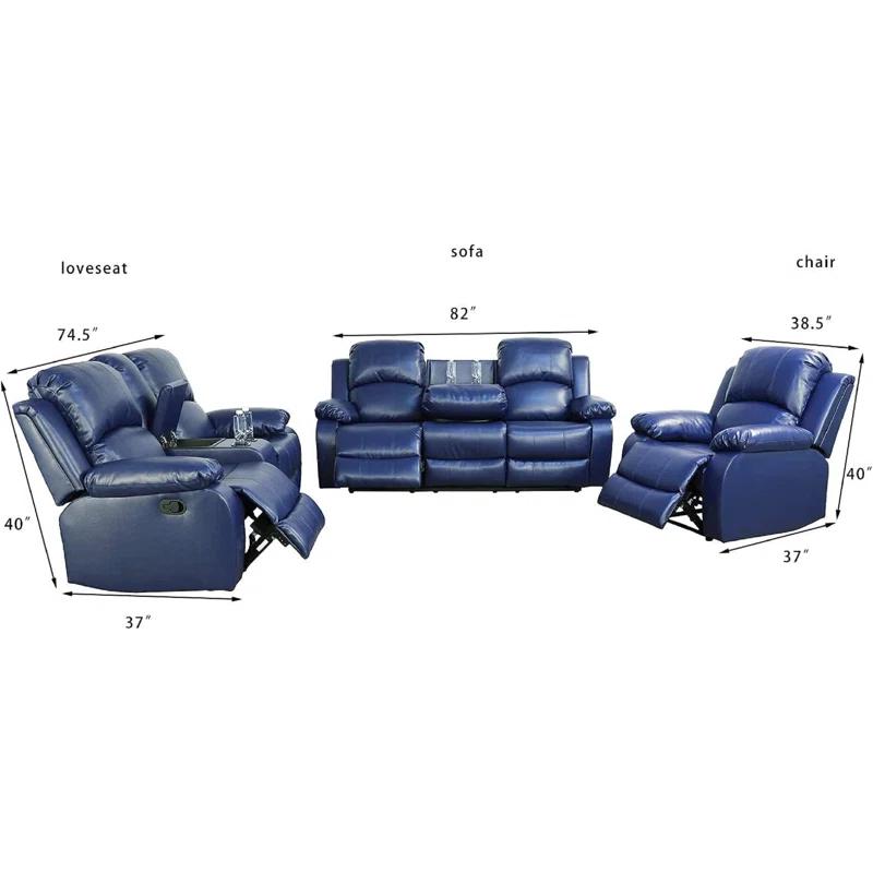 Wade Logan® Branscome 3 Piece Vegan Leather Manual Reclining Living Room Sofa Set