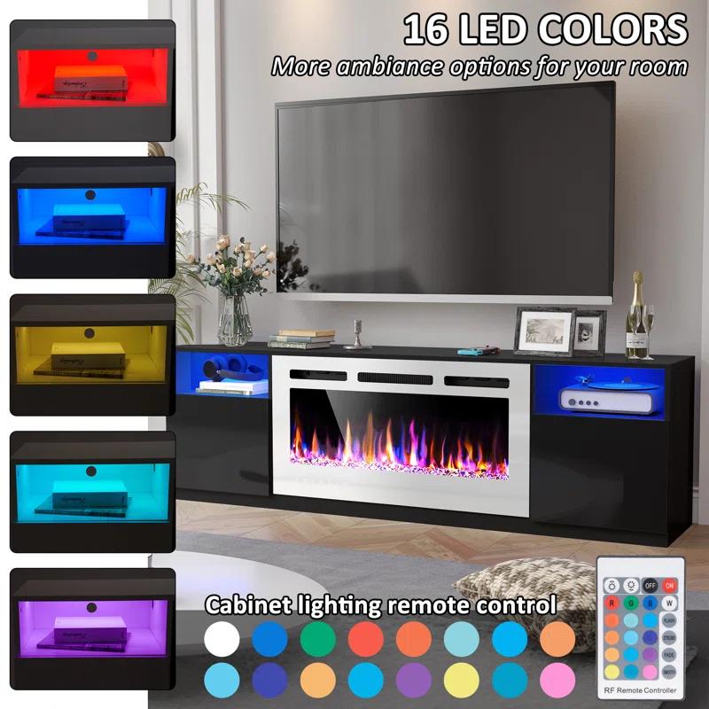 Ivy Bronx Ivy Bronx 70" Fireplace TV Stand for TVs Up to 80" with 36" Electric Fireplace, TV Console for The Living Room, LED Light Entertainment Center, Storage Cabinet, Media Console Table