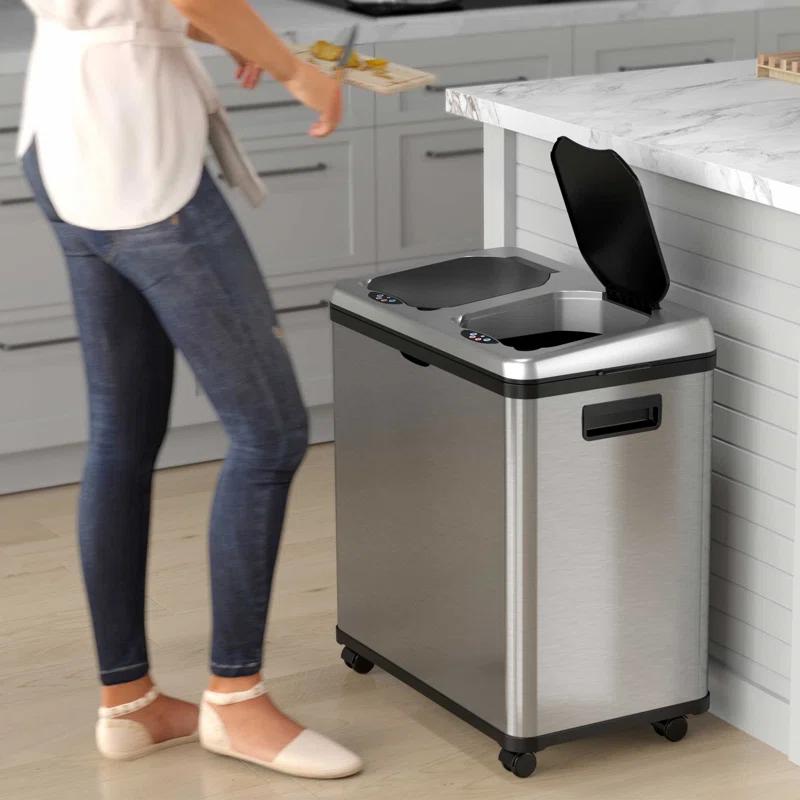 iTouchless Erik Stainless Steel 16 Gallon Motion Sensor Multi-Compartments Trash & Recycling Bin