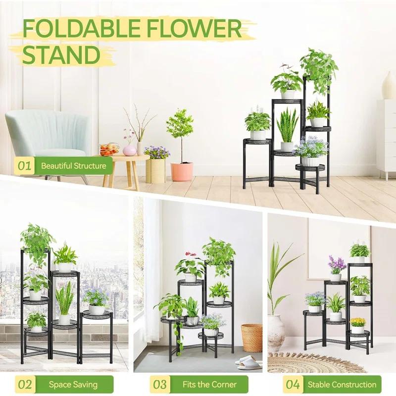 17 Stories 6 Tier Metal Plant Stand, Indoor/Outdoor Corner Rack, Folding Iron Display Shelf