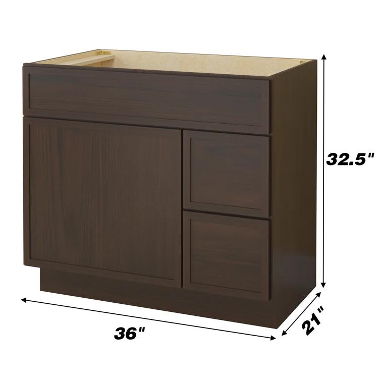 36" W Birch Plywood Freestanding Single Base 2 Drawers Storage Cabinet with Soft Close Door