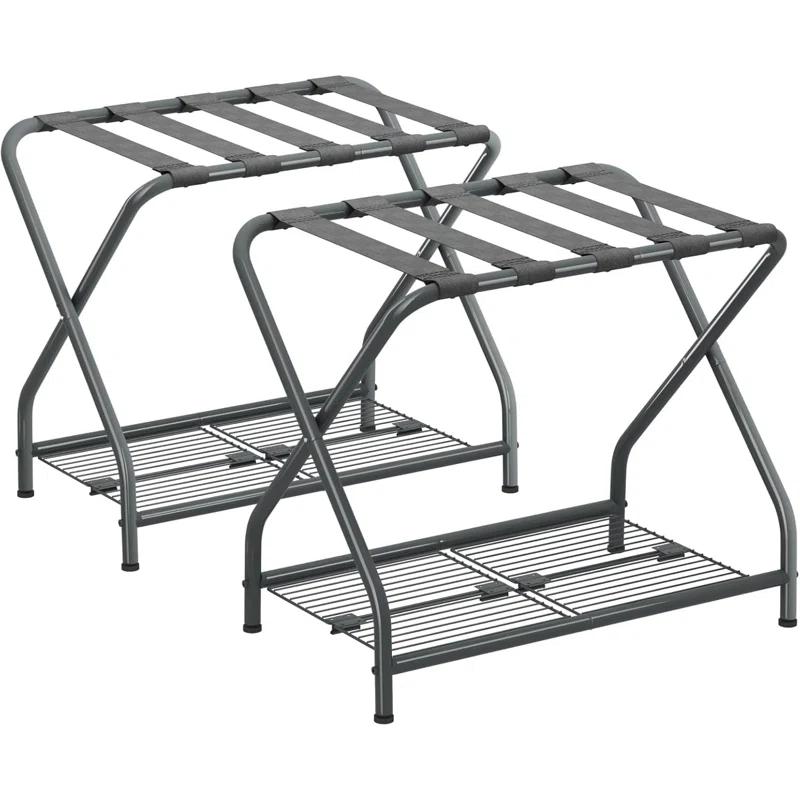 WIZIAT Rack Set Of 2, Foldable Suitcase Stand With Storage Shelf, Metal Luggage Holder For Guest Room, Bedroom | Wayfair