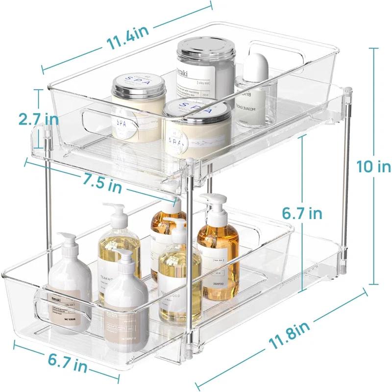 Rakbon 2 Tier Clear Under Sink Organizers 4 Pack