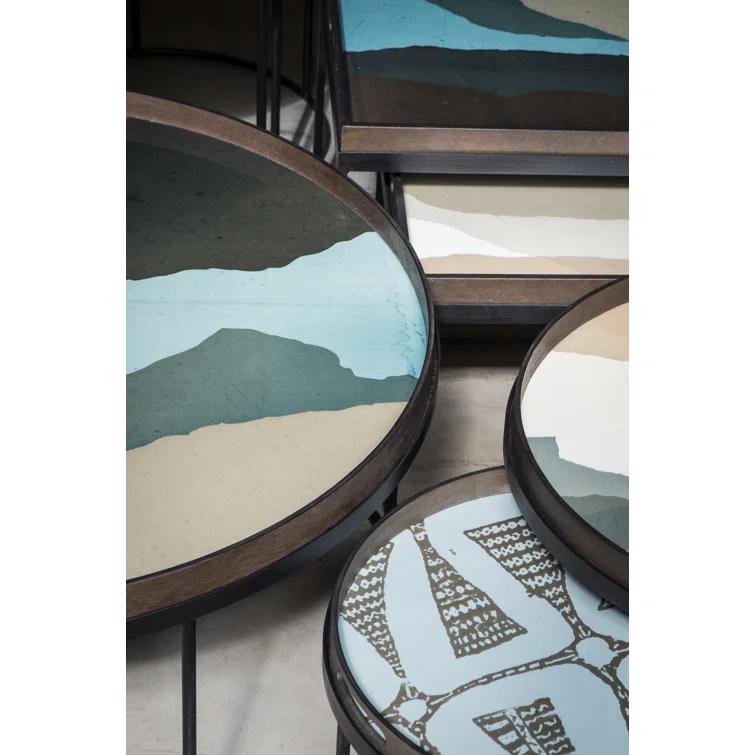 Wabi Sabi Graphite Round Glass Tray with Autumn Tones