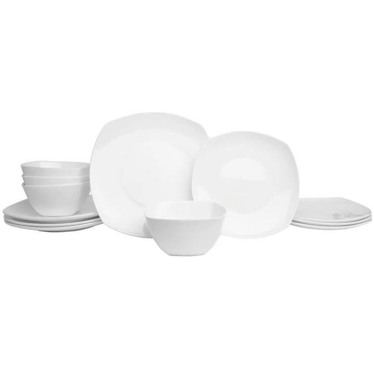 Fitz and Floyd Nevaeh White 12-Piece Lightweight Bone China Dinnerware Set, Service for 4
