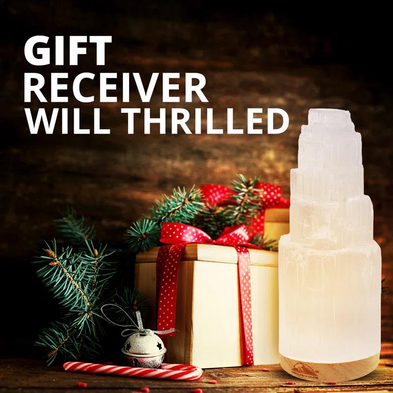 Himalayan Glow Himalayan Glow WBM Selenite Crystal Lamp, Morrocan Lamp Decorative Night Light 7 Inch Tall